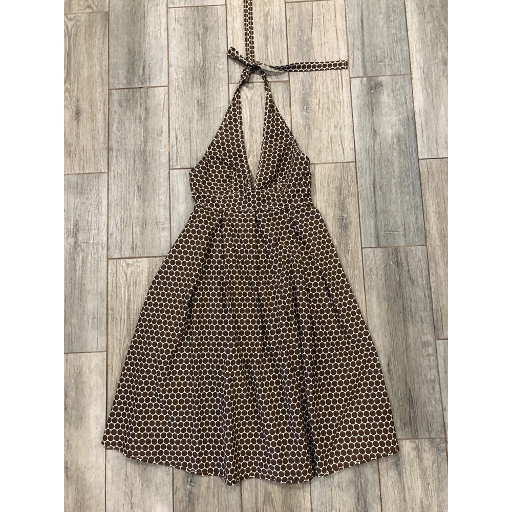 J. Crew Brown Polkadot Halter Dress w/ Tie Neck